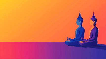 Two meditating buddhist figures in profile view against a gradient background.