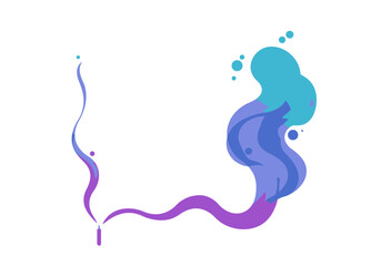 A cartoonstyle trail rises and expands into bubbles from the tip of a small purple cone