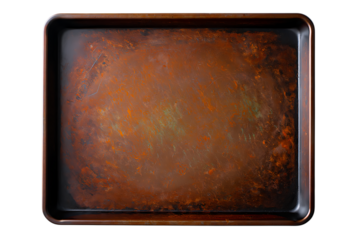 Rustic Distressed Metal Baking Tray with Rich Copper Patina Isolated on Black