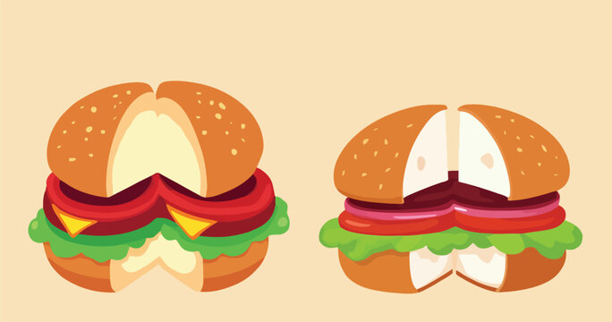 Cartoon Style Burger Halves Vector Illustration Set