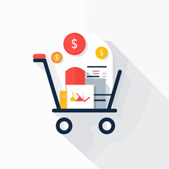 Shopping Cart Filled with Financial Data and Dollar Signs