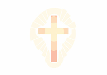 Obraz premium A cross is centered within a paleyellow frame that resembles an eye all on a white background