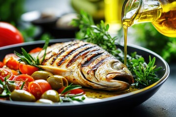 Grilled fish with herbs and olive oil

