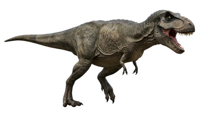 Majestic Tyrannosaurus Rex Roaring in a Prehistoric Display Against Isolated Background