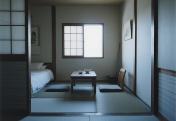 interior of a room with a window
