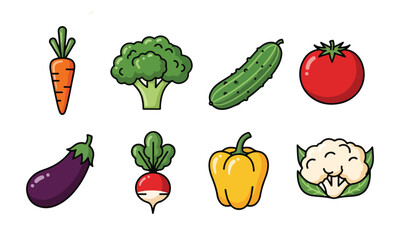 Fototapeta premium Fresh, healthy set of isolated vegetables: tomato, pepper, carrot, onion, cucumber, eggplant, pumpkin, cabbage, broccoli