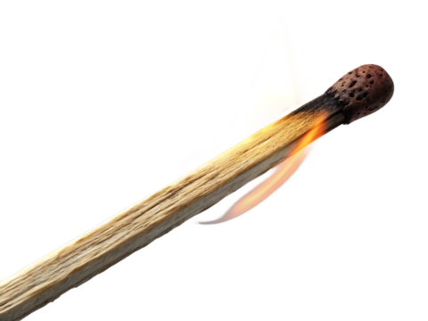 Burning Matchstick with Vibrant Flames Against a Dark Background a Symbol of Ignition and Fire Power Source