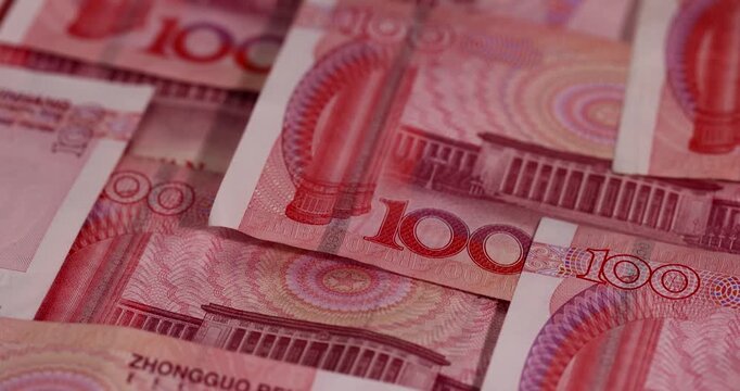 details of Chinese currencies with a face value of 100 yuan, Chinese cash in red with national symbols of China