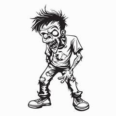 Scary Cartoon Zombie Walking Creepy Undead Monster Horror Character Vector Illustration