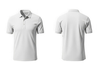 Front and back view of a white polo shirt isolated on transparent background