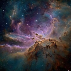 Fototapeta premium Cosmic nebula, vibrant colors, swirling clouds of gas and dust