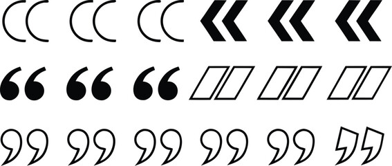 Assortment of Quote Marks and Directional Arrows for Graphic Design Resources and Typographic Elements in Black and White