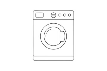 Front view of a white household washing machine, an isolated domestic appliance icon for laundry and clothing care