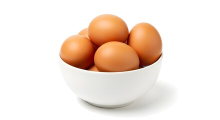 eggs in a bowl l with Raw Brown Eggs – Isolated on Clean White Background, Photorealistic 8K Quality

