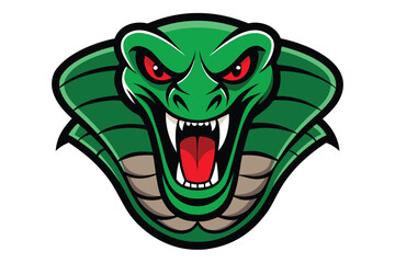 Obraz premium Aggressive Green Cobra Snake Head with Red Eyes and Open Mouth Illustration