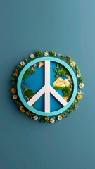 Global Harmony Concept: A Peace Symbol Encircled by Flowers with Earth