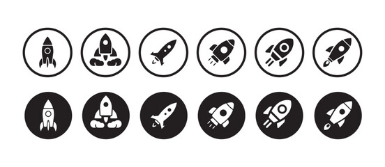 Rocket Takeoff: Simple yet powerful icon featuring black silhouette of rocket taking off. vector illustration eps 10.