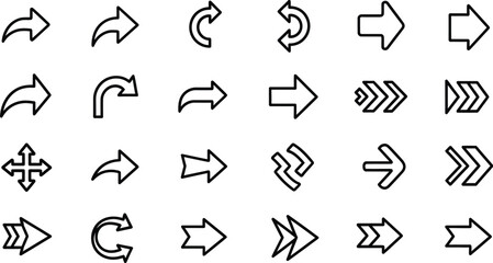 Vector art of arrow icons set for web and application interface design, featuring various shapes and directions, perfect for digital file transfer and navigation