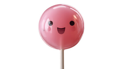 Smiling Pink Lollipop 3d rendered, isolated on transparent background