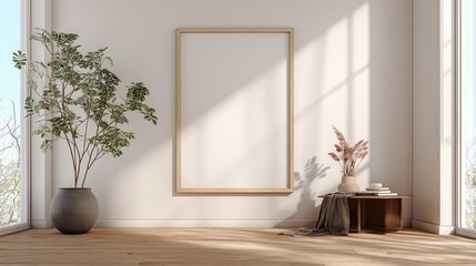 Empty frame in a minimalist, bright room
