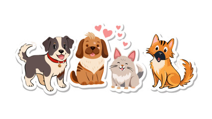 Cute cartoon pets dogs and cat vector illustration adorable animals for pet lovers and children design