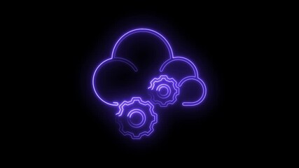 Glowing purple neon cloud with gears icon symbolizing cloud computing data processing technology and - Powered by Adobe