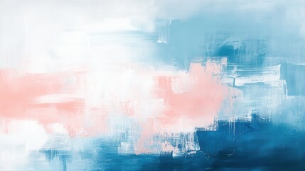 Abstract painting with pink and blue strokes in art studio