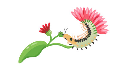 Obraz premium Cute caterpillar eating flower vector illustration for kids educational resources and nature related designs