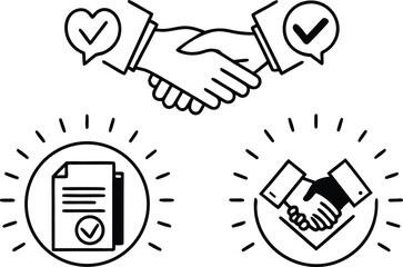 Business partnership agreement and successful negotiation confirmed with handshake and approved document icons a symbolic representation of trust and mutual benefits