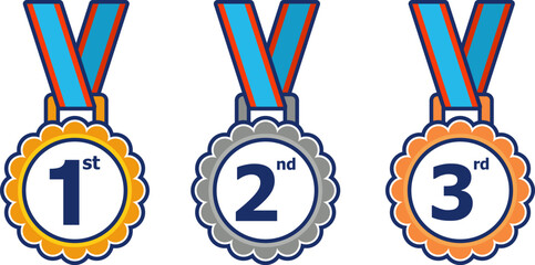 1st 2nd 3rd medal first place second third award winner badge guarantee winning prize ribbon symbol sign icon logo template Vector clip art illustration