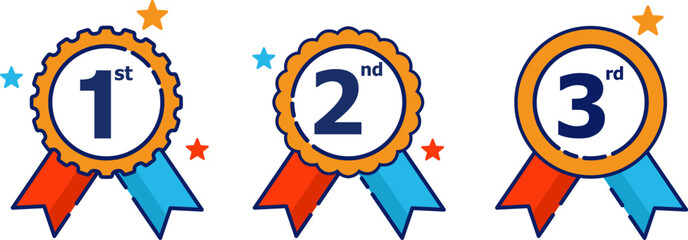 1st 2nd 3rd medal first place second third award winner badge guarantee winning prize ribbon symbol sign icon logo template Vector clip art illustration