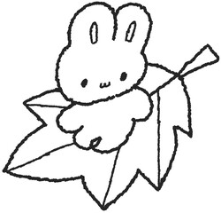 가을 단풍잎 위에 앉은 토끼 라인 드로잉 스티커