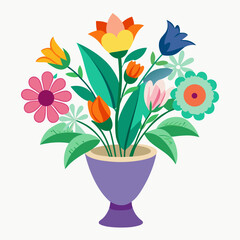 Colorful flat design flower arrangement in a purple vase