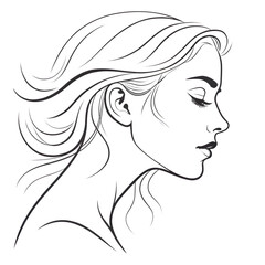 Fototapeta premium Elegant Woman Profile Outline Artistic Illustration Isolated on White