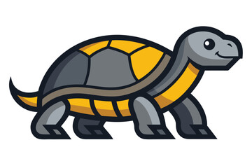 Fototapeta premium Cute Cartoon Turtle Illustration Walking Turtle with Yellow and Gray Shell on White Background
