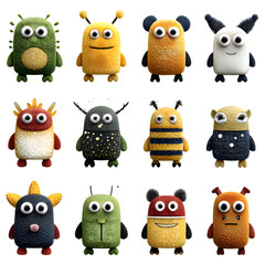 Colorful Monster and Microbe Icons Featuring Stylized Creatures, Viruses, and Molecular Structures in Grid Layout for Educational, Gaming, and Scientific Design Projects.