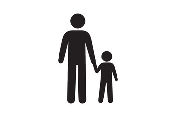 Parent holding child hand silhouette vector art illustration on white background