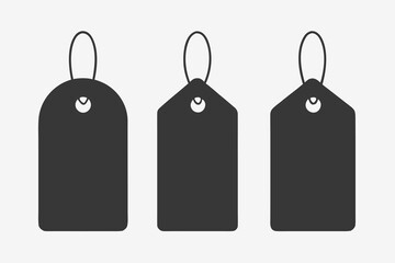 Minimalist Three Black Price Tags with String, Rounded Corners, and Variety of Shapes