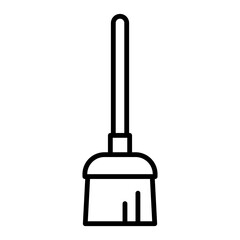 Flat Outline Broom Icon – Household Cleaning Tool for Sweeping Floors