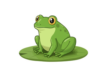 Cartoon Green Frog with Large Eyes Sitting on a Lily Pad