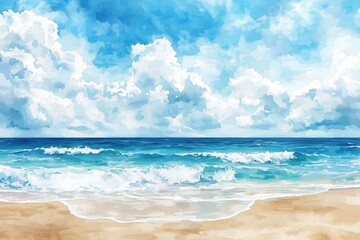 Obraz premium Sandy shoreline with gentle waves and bright sky