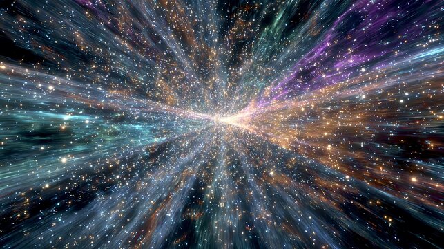 Conceptual journey through a celestial explosion of light, an interstellar flight through a vibrant nebula at superluminal speed.