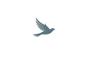 Muted Blue-Grey Minimalist Flying Bird Graphic Silhouette with Distinct Spread Wings
