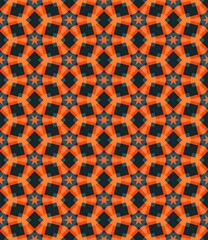 Retro geometric seamless pattern with yellow and orange tile texture and square ornament