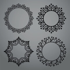 Set of decorative frames Elegant vector element for design in Eastern style, place for text. Floral black and gray borders. Lace illustration for invitations and greeting cards