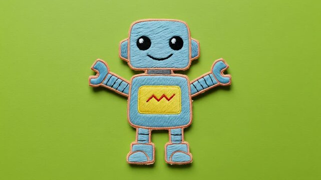 Cute blue robot character illustration, simple cartoon art