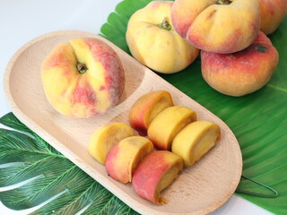 Peach — a juicy and sweet stone fruit known for its fuzzy skin and fragrant aroma. Rich in vitamins and antioxidants, peaches are enjoyed fresh, in desserts, or as ingredients in savory dishes. 