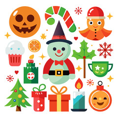Fototapeta premium Festive holiday and winter celebration icons collection