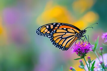 Fototapeta premium Monarch pollinating flower in natural habitat