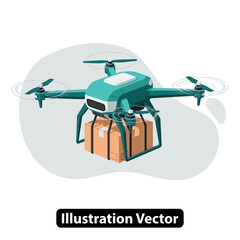 Autonomous quadcopter drone delivering a cardboard package for future logistics and shipping